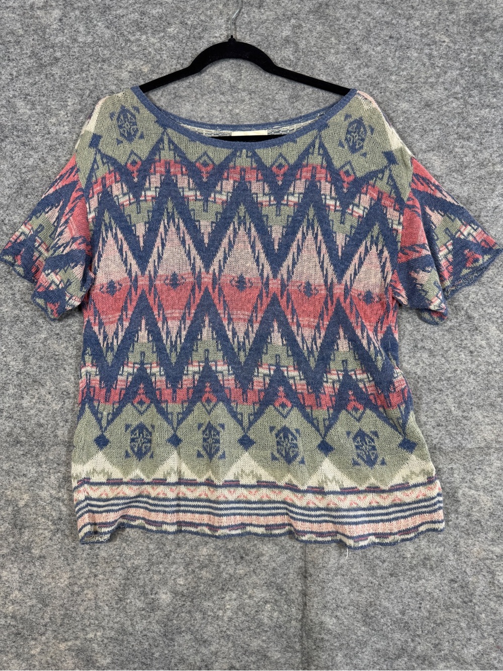 Denim & Supply Ralph Lauren Cotton Blend Aztec Knit Top Blue Small Boho Festival - Picture 2 of 14